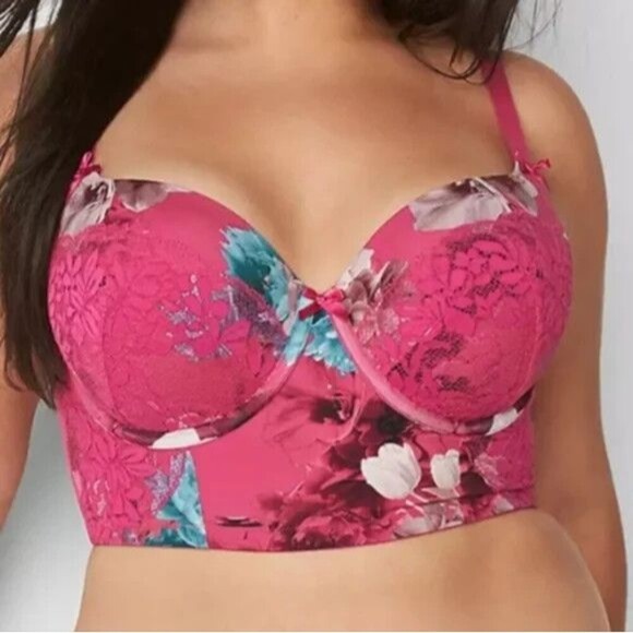 Cacique Womens Balconette Bra 42DDD Pink Longline Lightly Lined Floral Fantasy - Picture 1 of 9